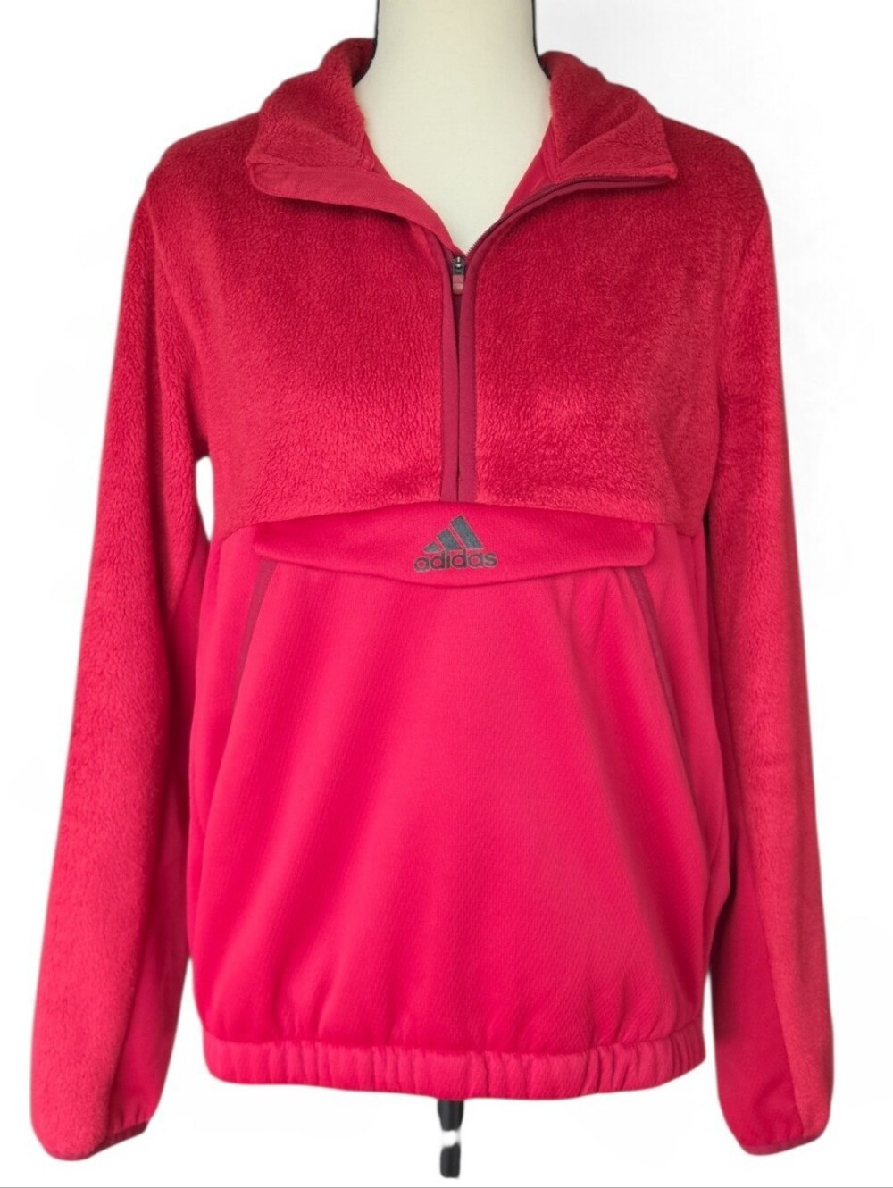 Adidas Red Half-Zip Fleece Pullover-Women's Medium